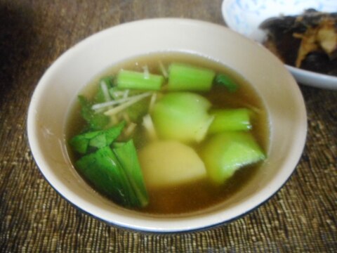 ちんげん菜とジャガ芋、新生姜のスープ